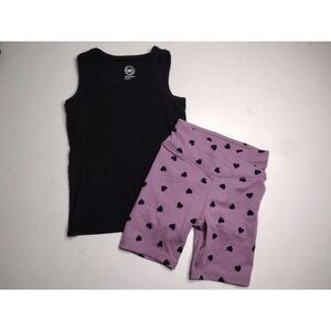 Wonder Nation Black Tank & Gap Kids Purple Heart Biker Shorts Set Size XS 4-5